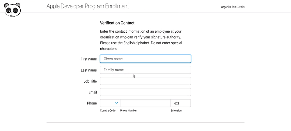 Điền thông tin Apple Developer Program Enrollment