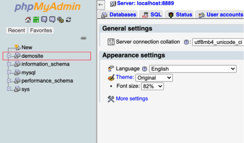 giao diện php myadmin