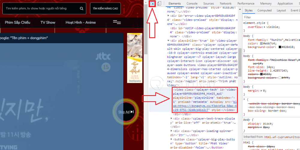 Tìm code vị trí link video cần download trong F12