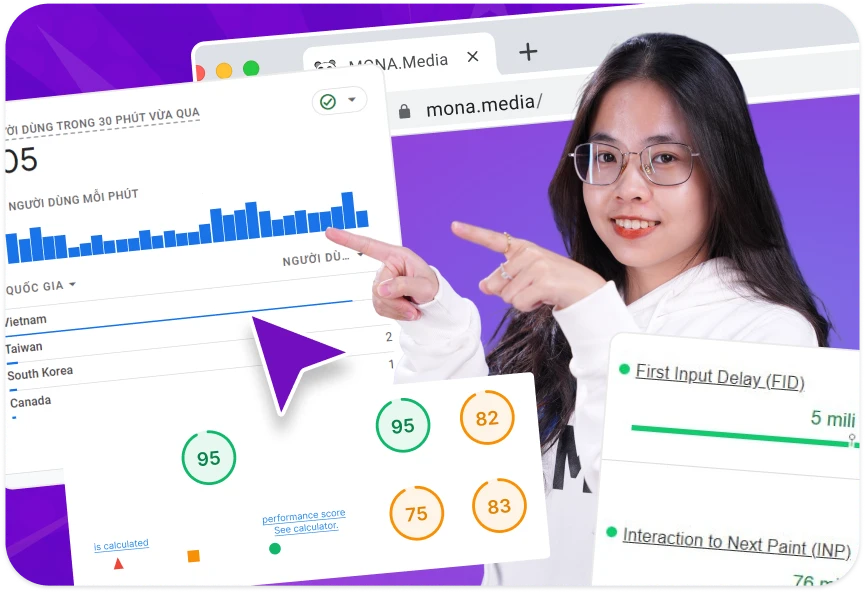 Chuyên viên MONA Media kiểm tra điểm tốc độ website đạt 95 trên PageSpeed