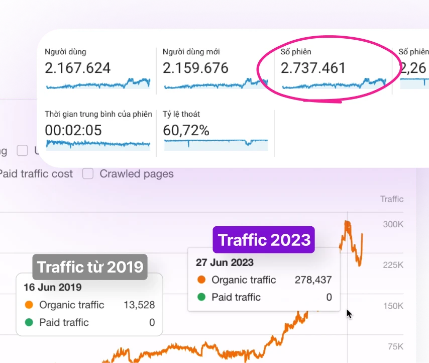 Traffic website tăng từ 13.528 phiên năm 2019 lên 278.437 phiên năm 2023