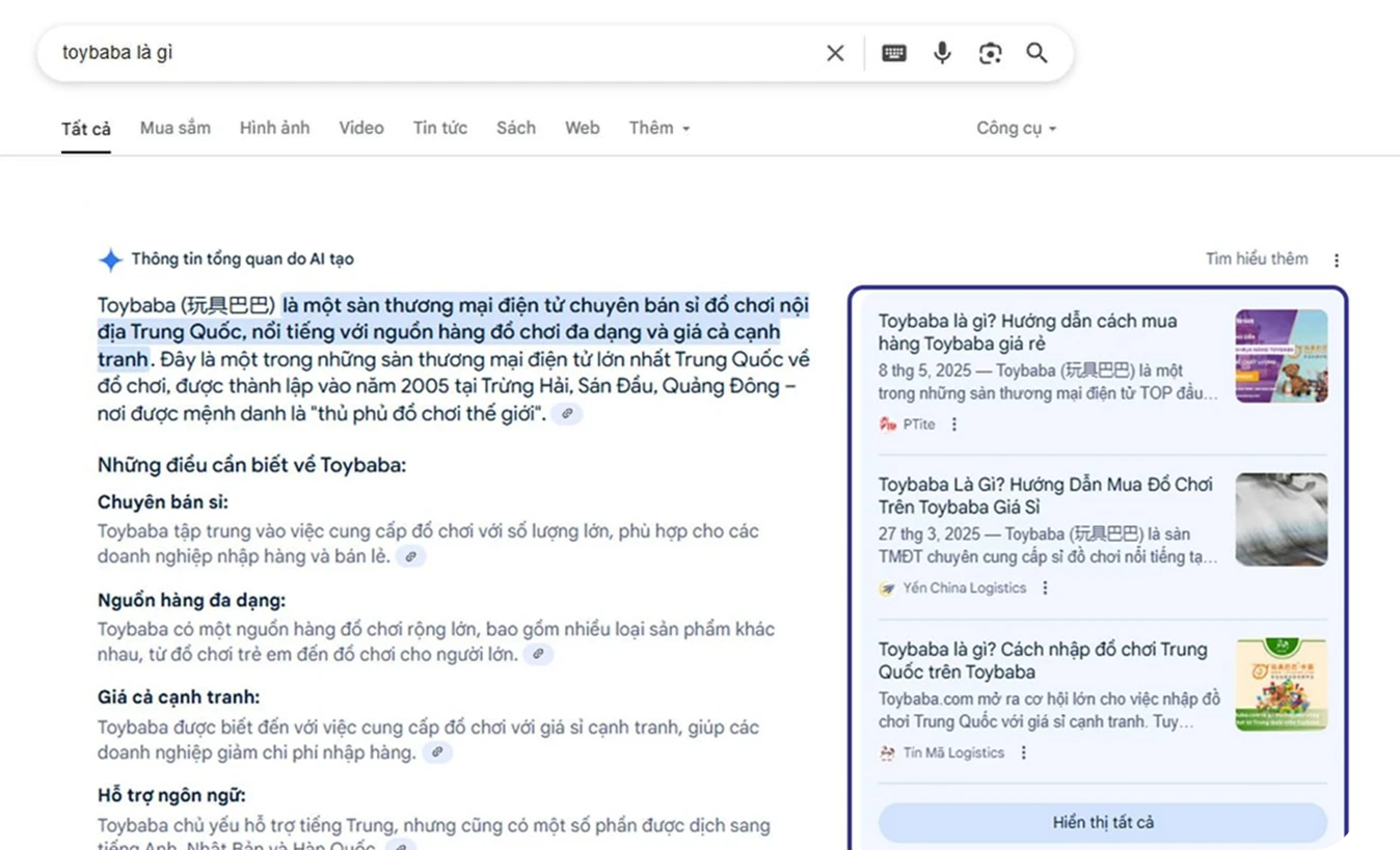 Website khách hàng lên top từ khóa ngành và được AI Overview trích dẫn lại
