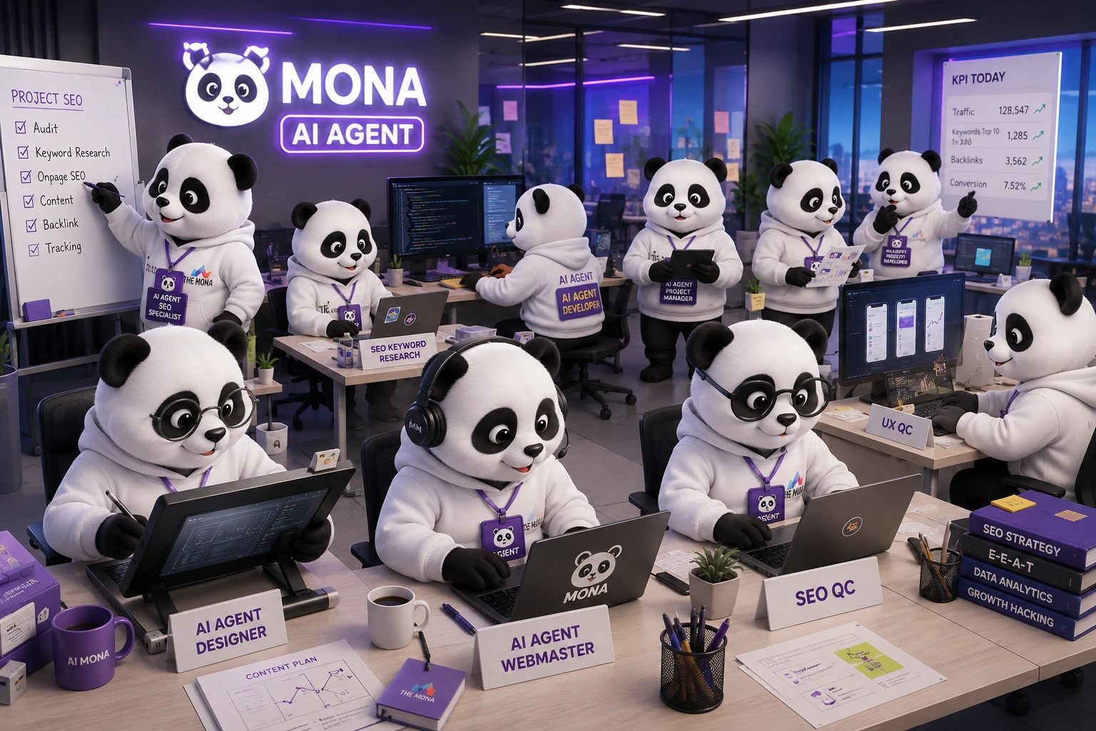 Đội ngũ hàng trăm AI Agent của MONA – Gấu AI triển khai SEO, content, thiết kế, lập trình tự động