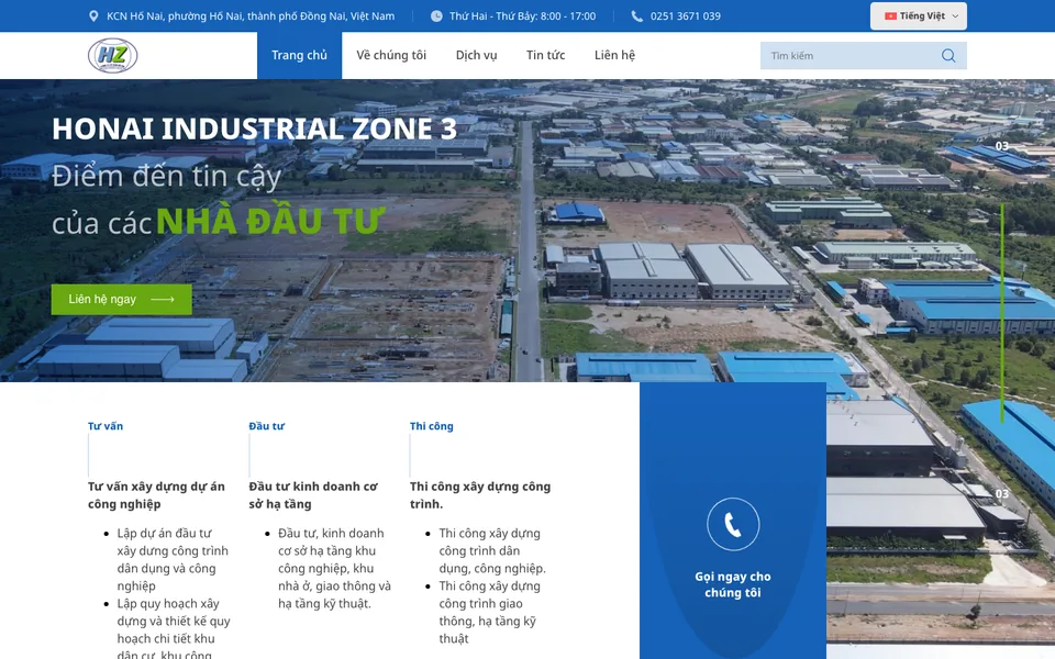 Giao diện website HONAI Industrial Zone 3