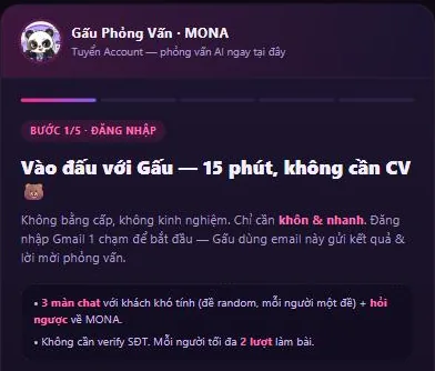 Màn đăng nhập Gmail một chạm của Gấu Tuyển Dụng