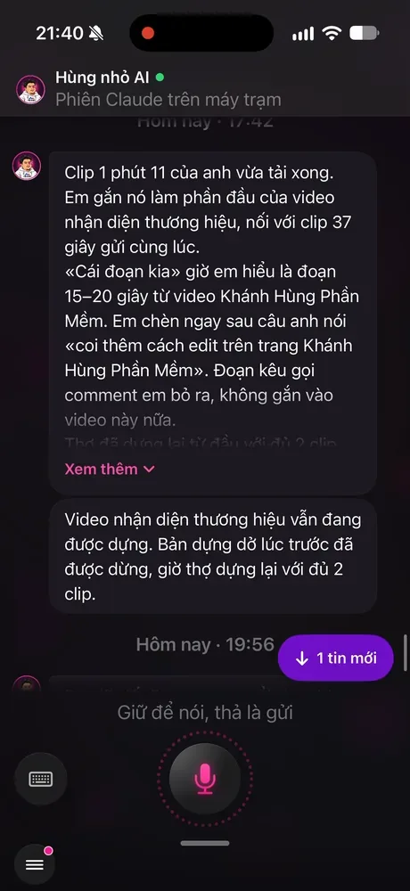 Màn Nói với trợ lý trong app KHA AI 2027