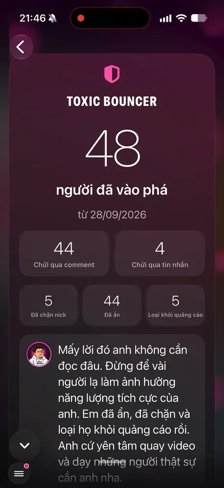 Màn Toxic Bouncer trong app KHA AI 2027