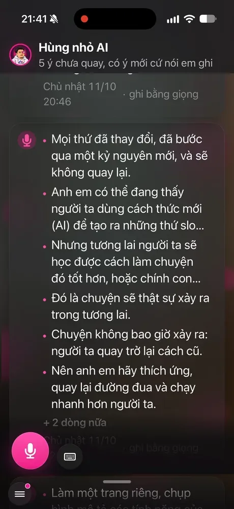Màn Ghi ý tưởng trong app KHA AI 2027