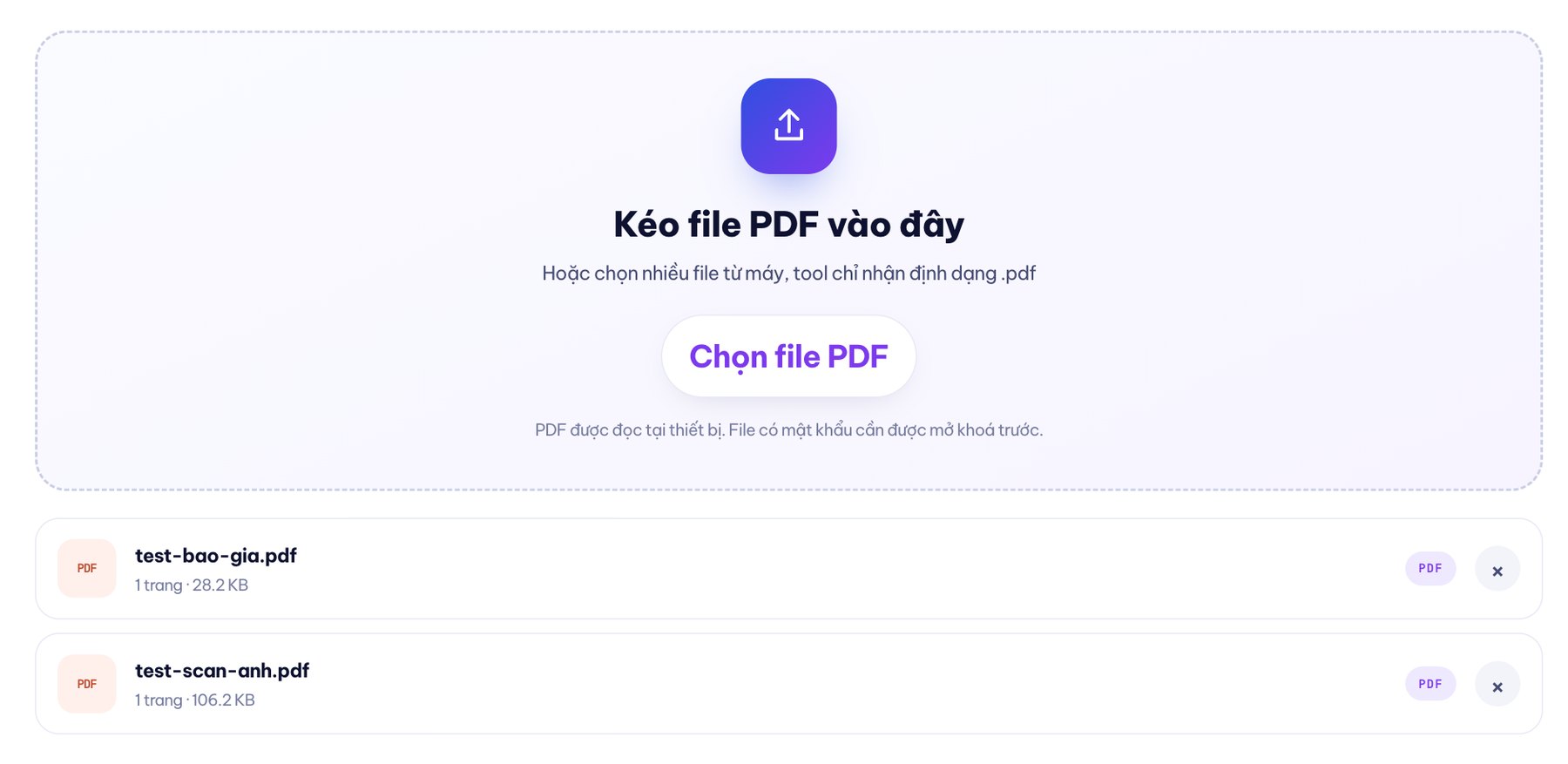 Chọn nhiều PDF để tách từng trang thành ảnh