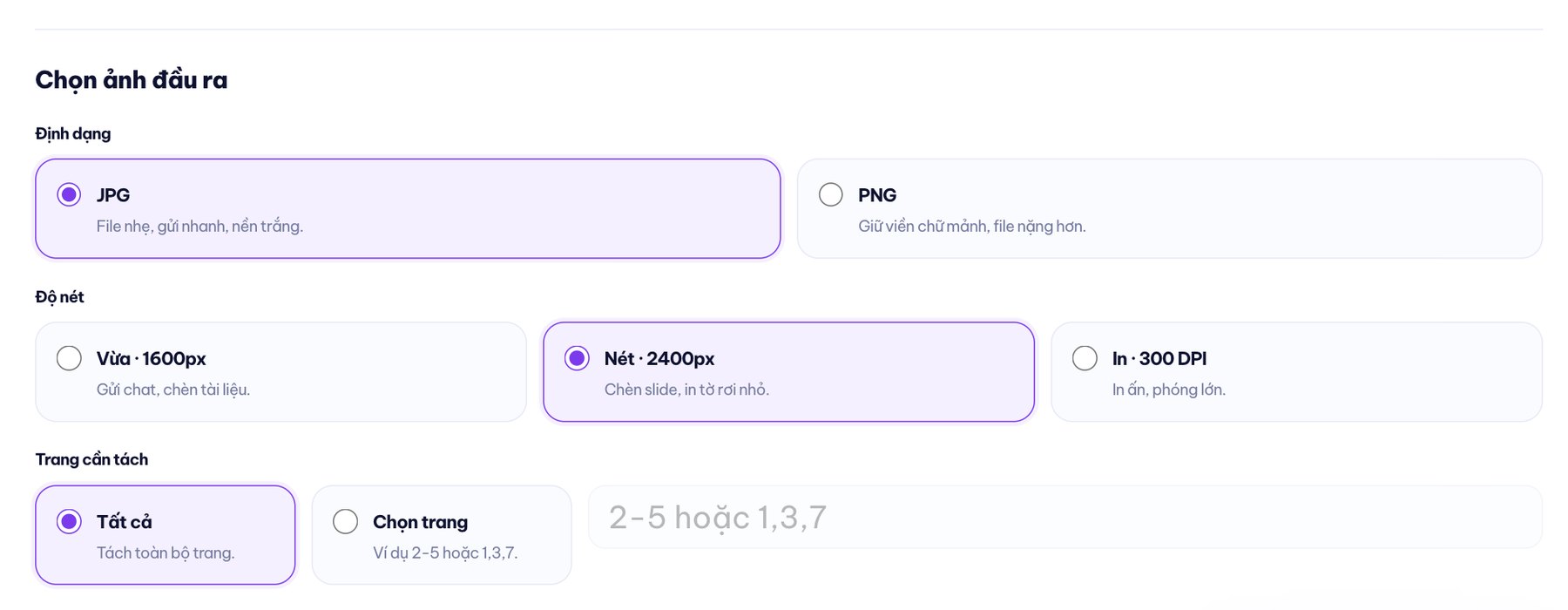 Chọn định dạng và độ nét ảnh từ PDF