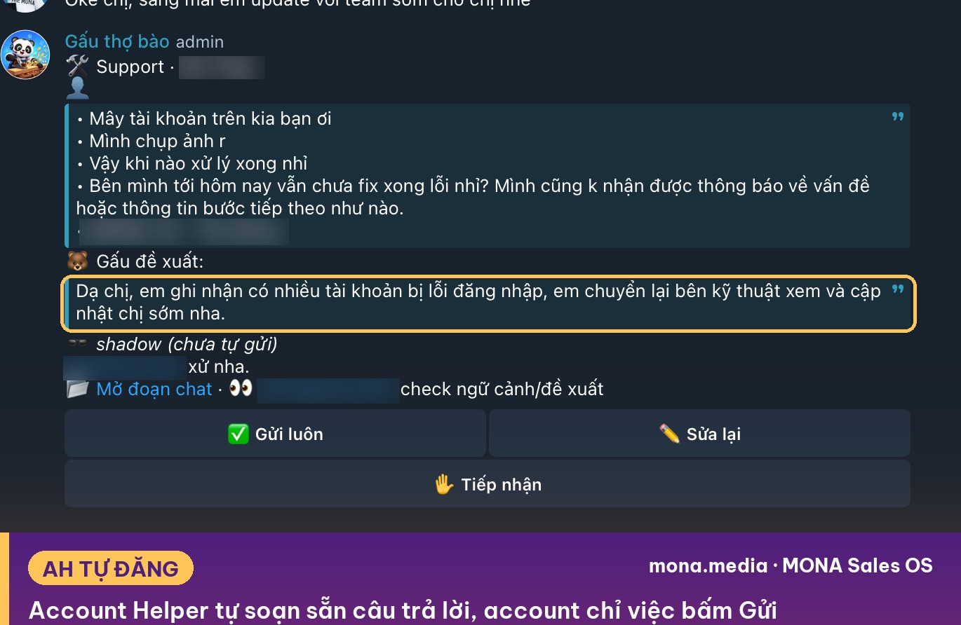 Account Helper tự soạn câu trả lời