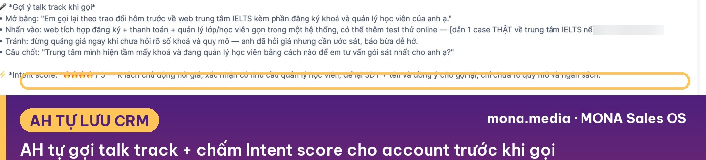 Gợi talk track và Intent