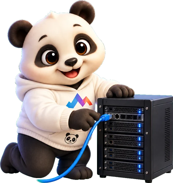 Gấu MONA cắm dây mạng vào máy chủ