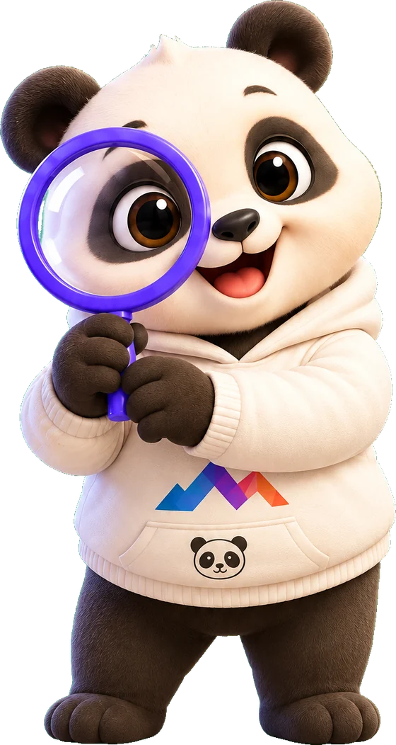 Gấu MONA cầm kính lúp soi kết quả Google