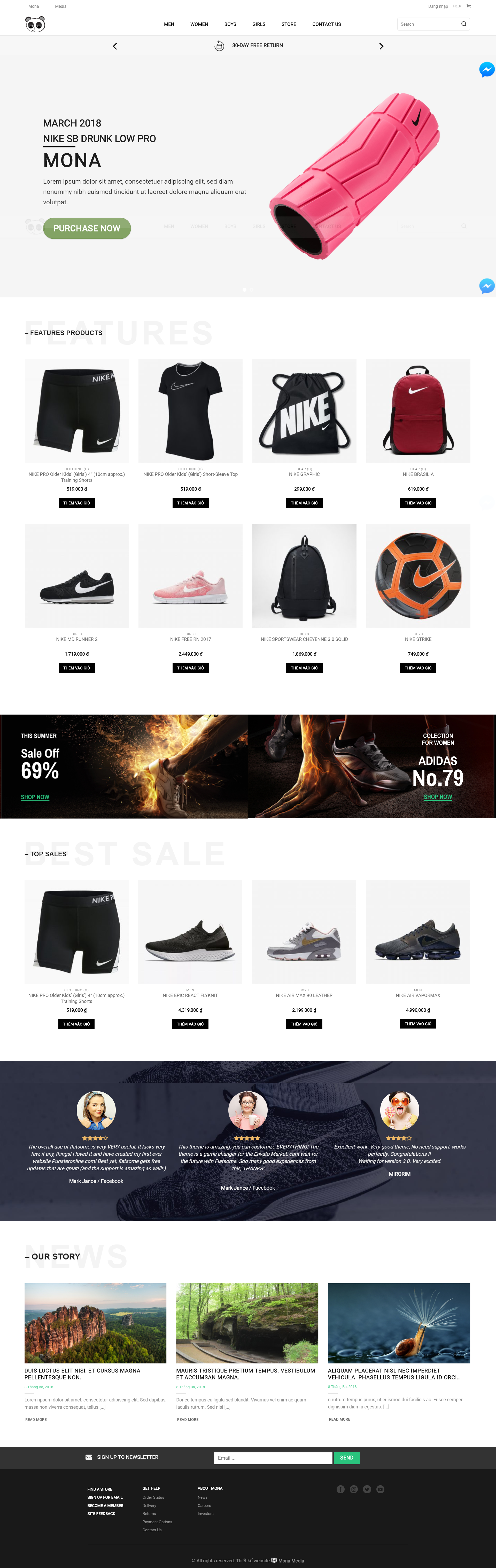 Mẫu thiết kế website bán giày