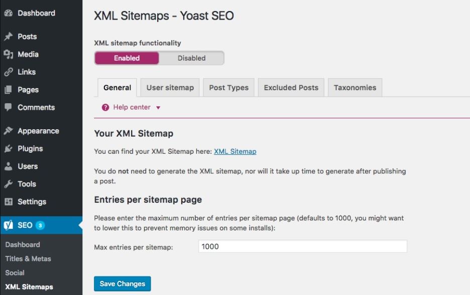 Kích hoạt XML Sitemap.