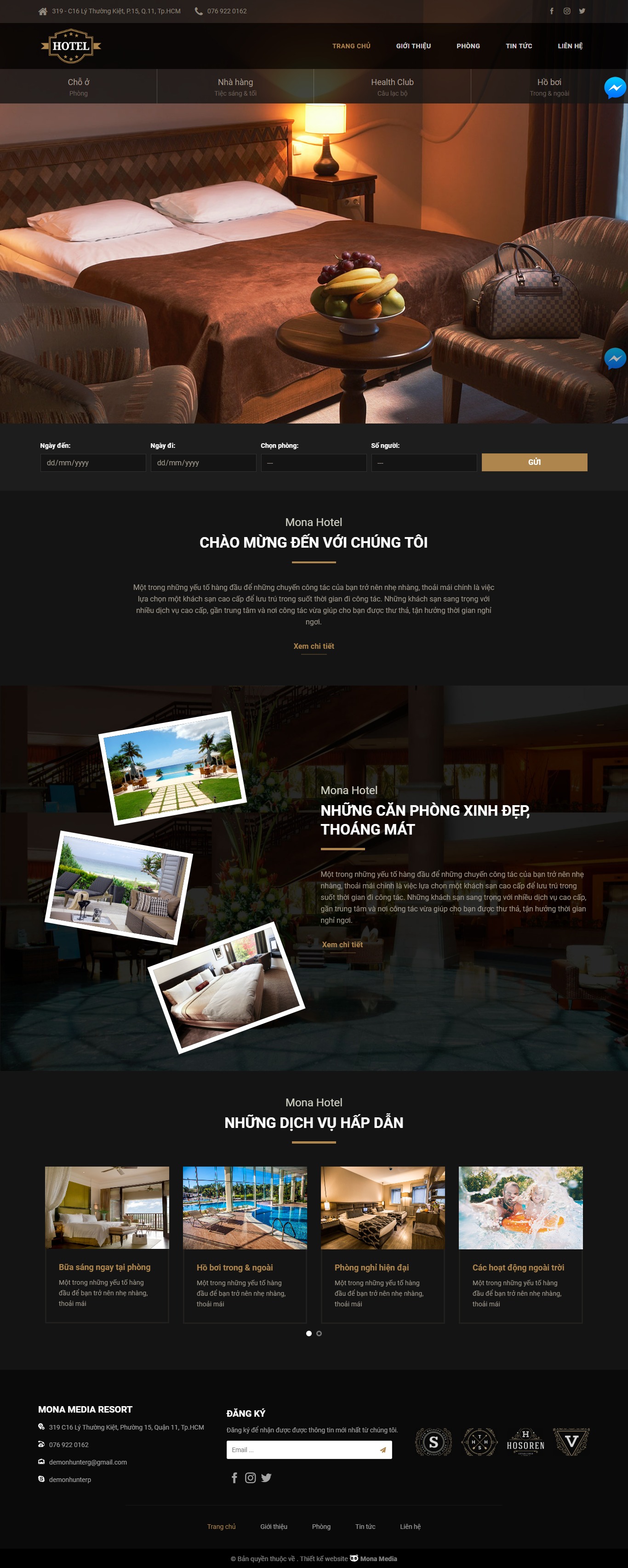 Mẫu website giới thiệu hotel giao diện 
