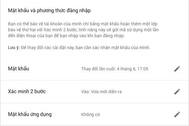 Truy cập vào phần "mật khẩu ứng dụng".