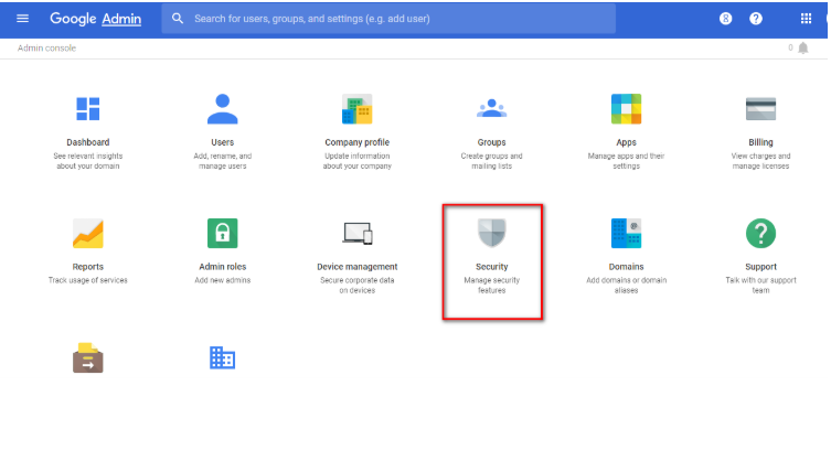 Truy cập vào mục Security của Admin Gmail.