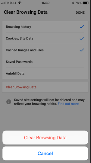 Xóa cache trên trình duyệt Chrome (điện thoại iOS)