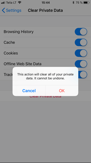 Xóa cache trên trình duyệt Firezilla (điện thoại iOS)