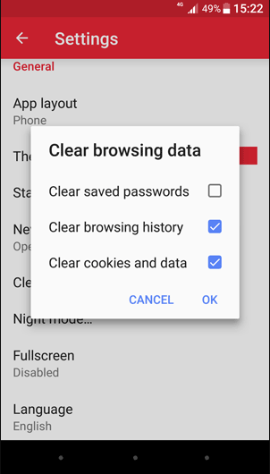 Xóa cache trên trình duyệt Opera (Android)