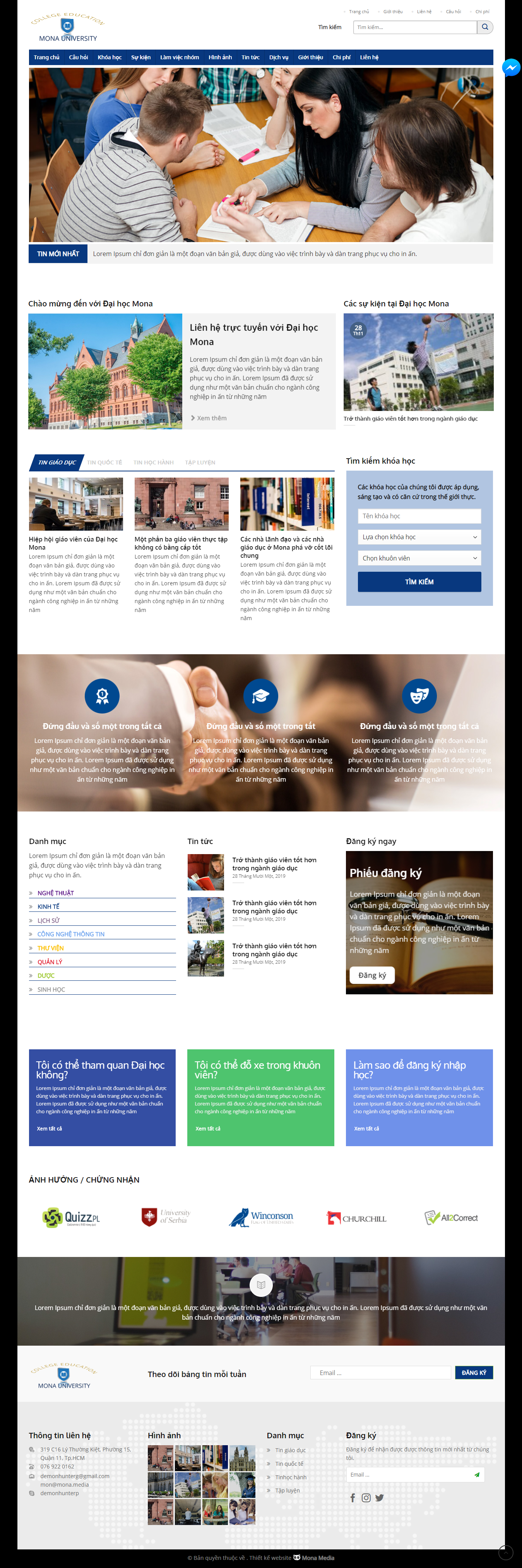 mẫu website giới thiệu trường đại học sáng tạo