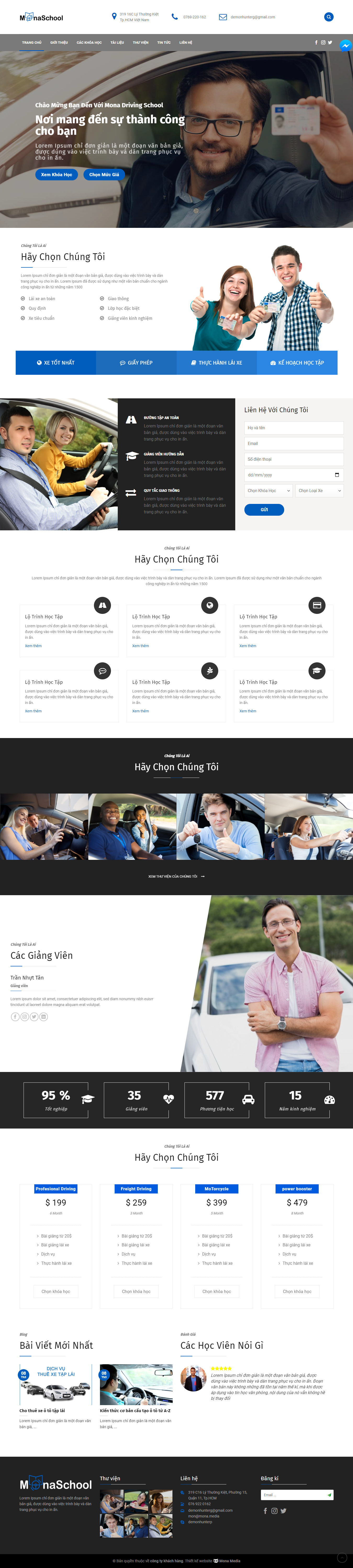 Mẫu website trung tâm dạy lái xe hiện đại, đẹp mắt