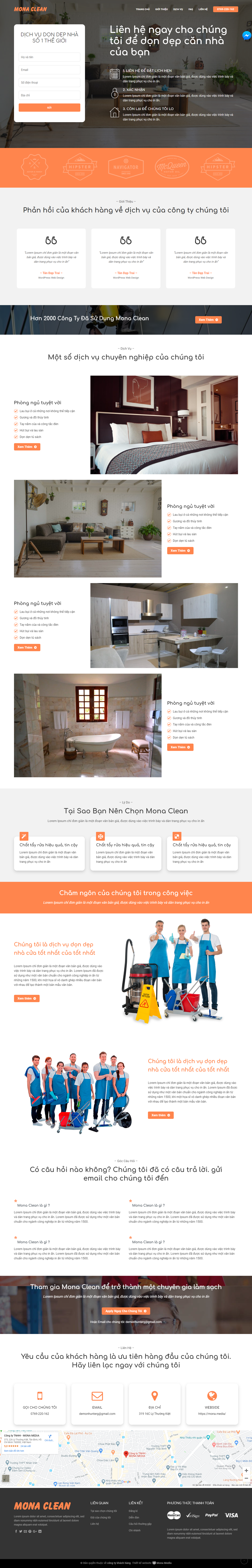 Mẫu website dịch vụ vệ sinh giúp việc nhà thân thiện