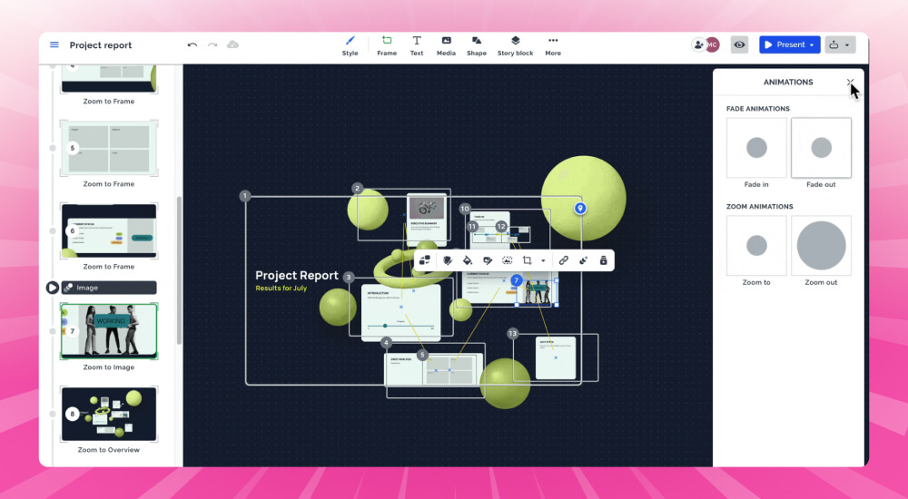Tính năng hiệu ứng trên phần mềm Prezi