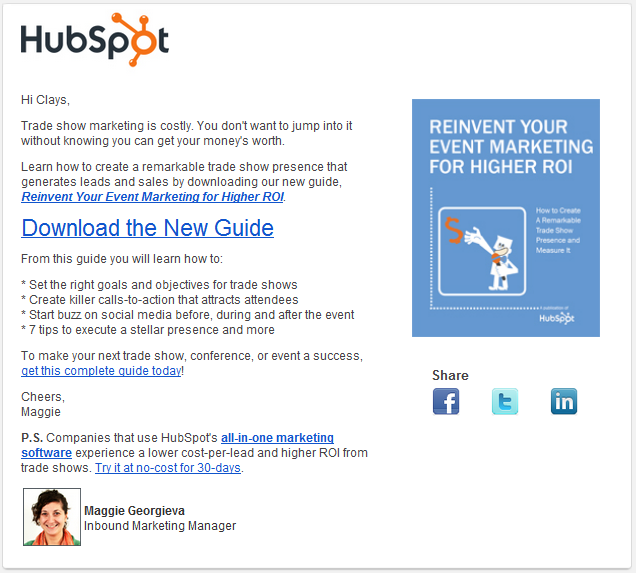 Đoạn email marketing của HubSpot