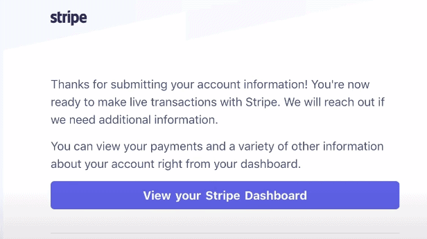 mail xác nhận từ cổng thanh toán stripe