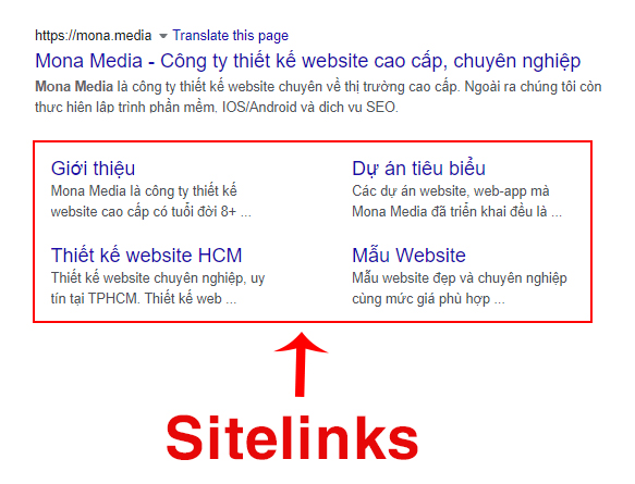 sitelinks thiết kế website chuẩn seo