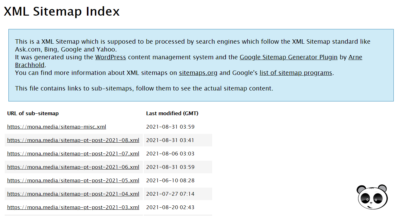 XML Sitemap index