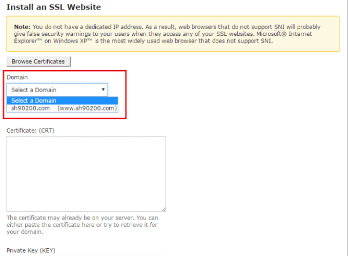 Bước 3: Chọn domain trên Web Hosting cần đăng ký SSL