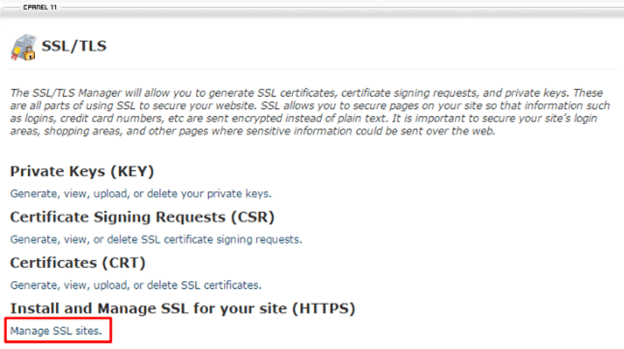 Bước 2: Vào Manage SSL site chọn tên miền để tiến hành cài SSL cho website