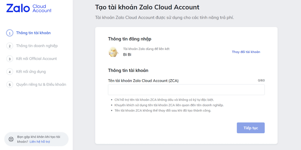 zalo cloud account