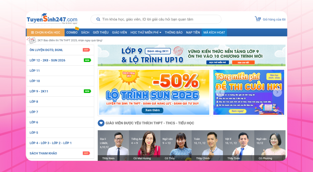 Trang web đào tạo trực tuyến Tuyensinh247