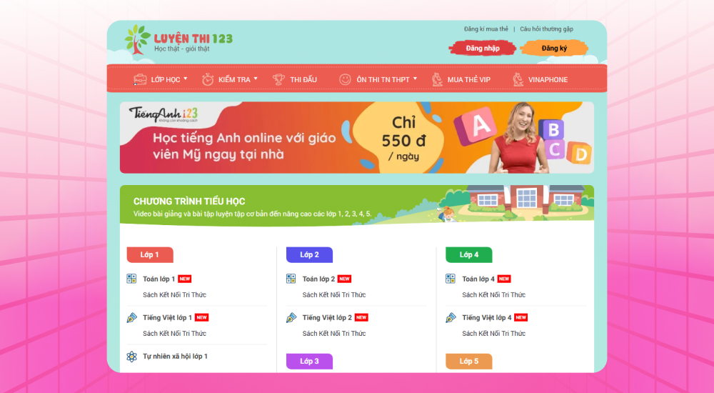 Trang web học Elearning Luyenthi123