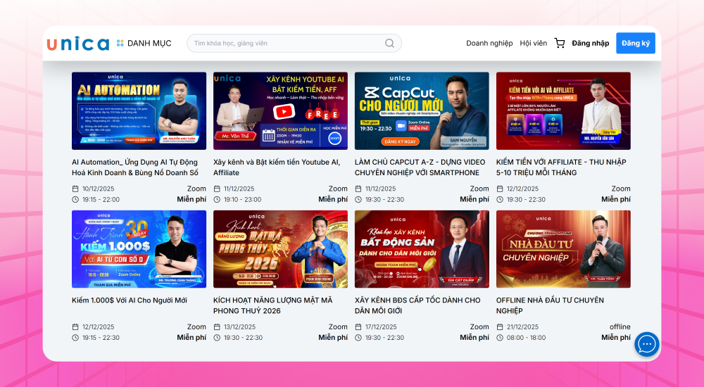 Trang web học trực tuyến Unica