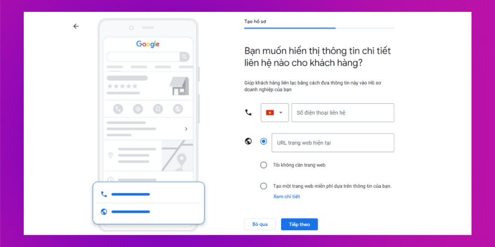 Chọn hình thức liên lạc trên Google My Business
