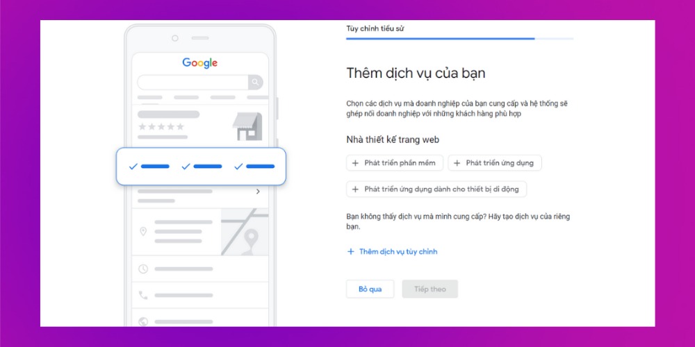 Chọn dịch vụ muốn cung cấp cho khách hàng trên Google Map