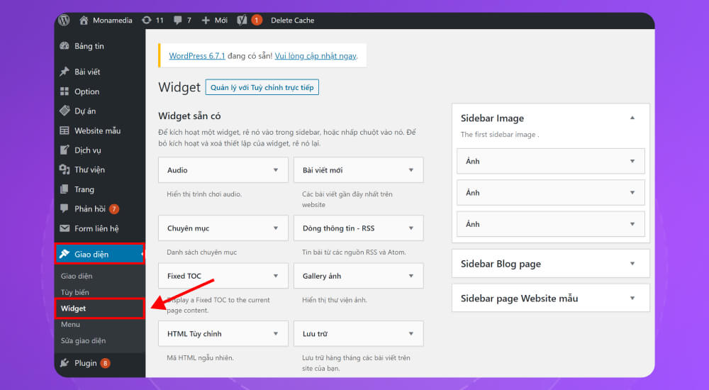 Cách tạo sidebar bằng widget trên WordPress