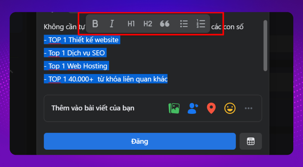 Cách viết chữ in đậm nghiêng trên nhóm Facebook