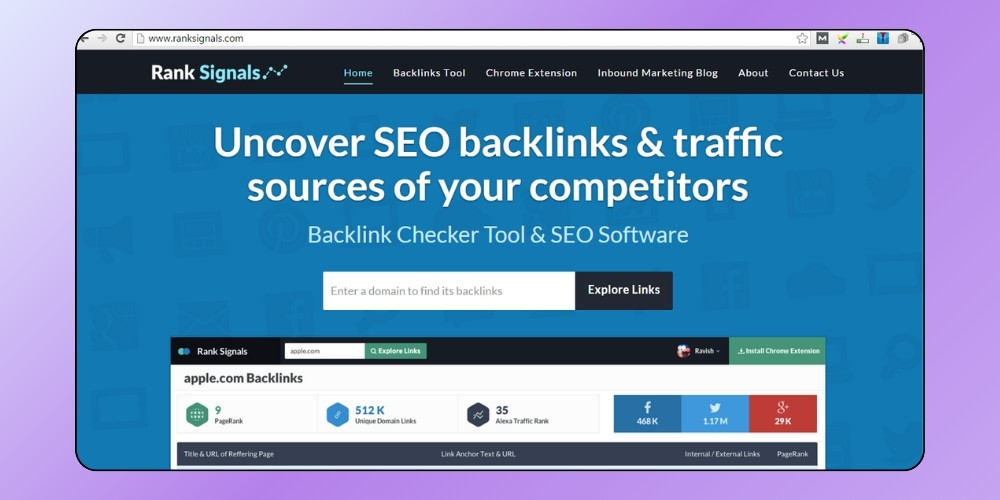 Công cụ kiểm tra backlink ranksignals