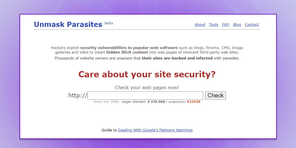 Phần mềm check link virus Unmask Parasites