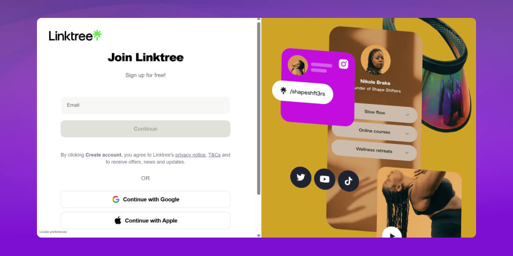 Đăng ký tài khoản Linktree