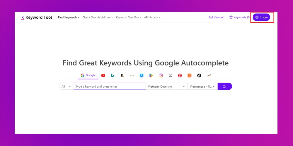 Đăng ký tài khoản Keywordtool.io