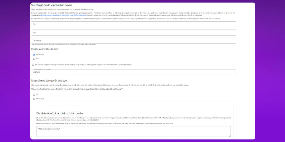 điền thông tin vi phạm