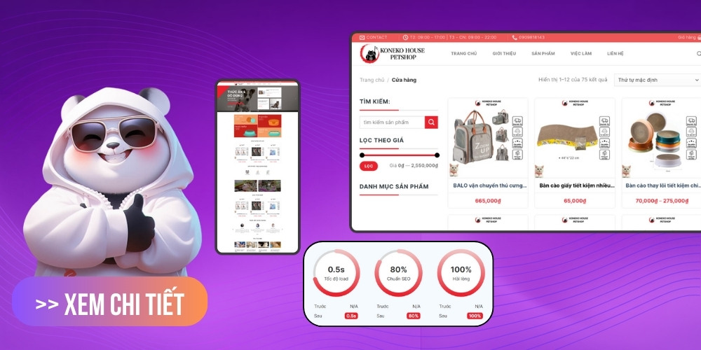 Dự án thiết kế website thú cưng Koneko House Petshop x MONA